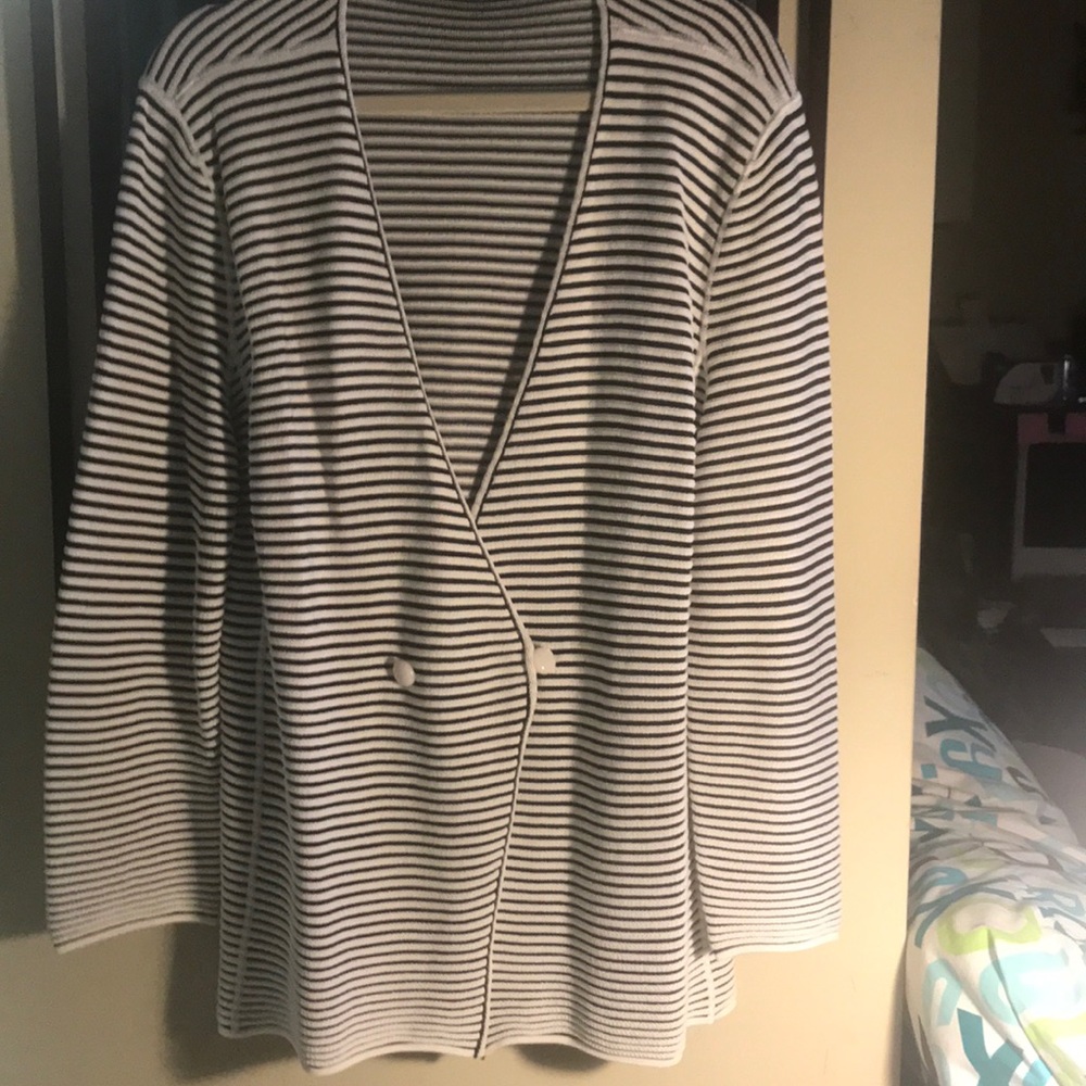 Black and white striped cardigan
